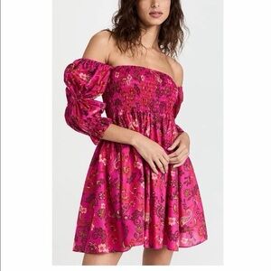Misa Los Angeles Fuchsia Floral Off-Shoulder Smocked Mini Dress